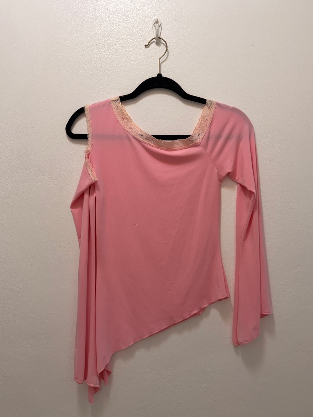 Pink Asymmetrical Lace Trim One Shoulder Top Y2K Fairycore Size M